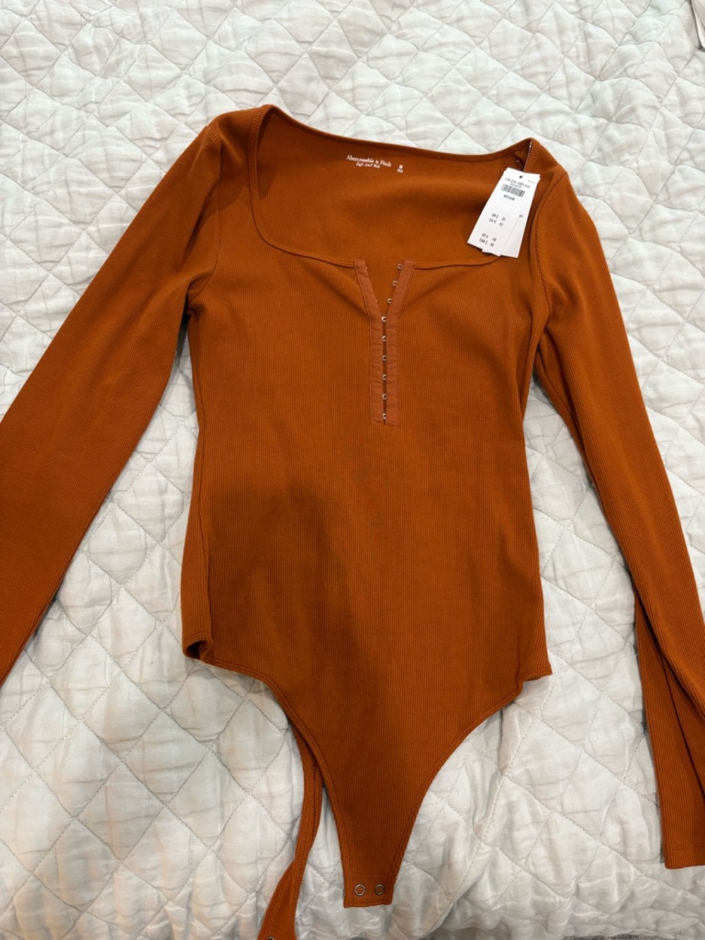 Abercrombie & Fitch Women's Rust Orange Ribbed long sleeve bodysuit. Brand new!